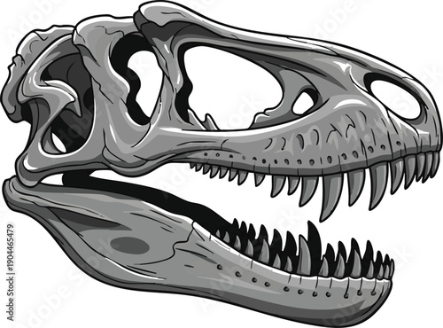 Dinosaur Skull with Sharp Teeth Illustration.