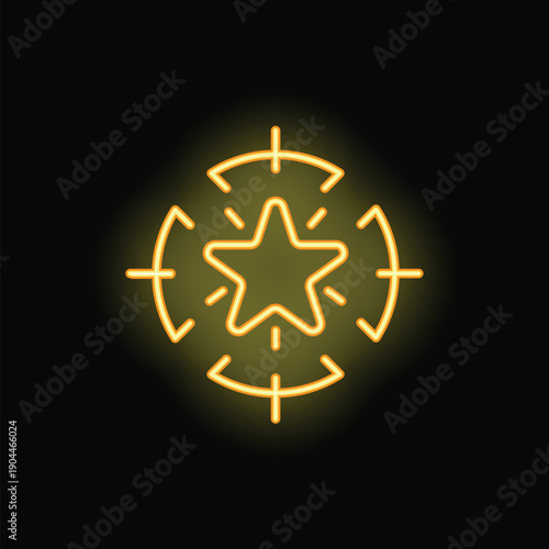 Bright neon sign showing a target aiming at a star, concept of aiming for the best