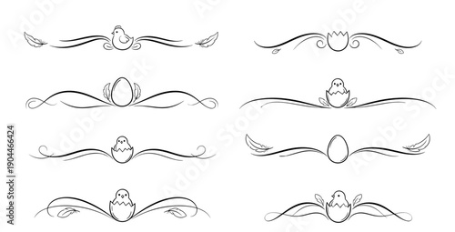 Decorative text dividers featuring chicks and eggs in elegant line art design  