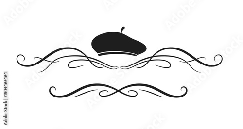 Decorative text dividers with a beret motif in elegant line art design