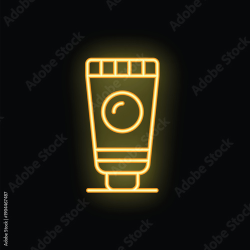 Minimalist vector illustration of a cosmetic cream tube glowing on a black background