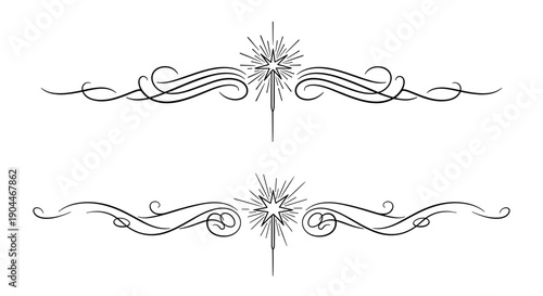 Elegant starburst dividers with decorative swirls for stylish graphic designs and layouts