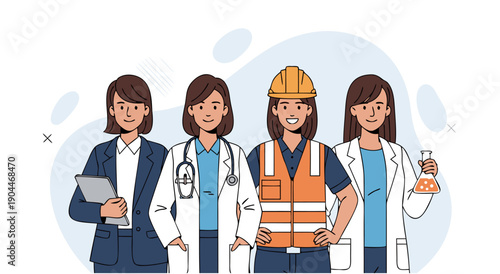 Diverse group of professional women including business leader doctor engineer and scientist representing career empowerment