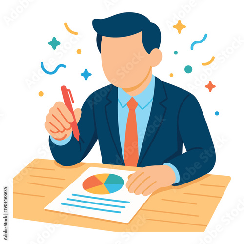 Businessman analyzing chart with pen flat vector