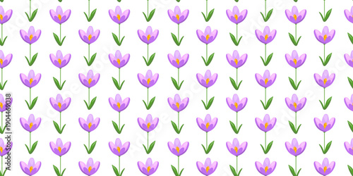 Delicate purple crocus floral spring pattern vector illustration