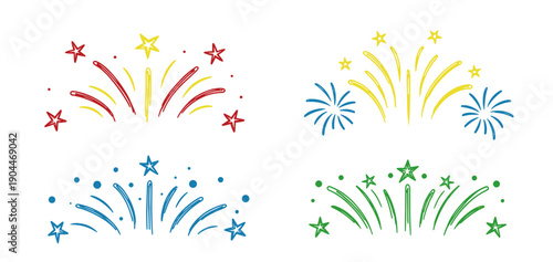 Colorful fireworks illustrations creating festive atmosphere for celebrations and events