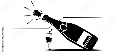 Champagne bottle popping with a glass celebrating special occasions in a festive style