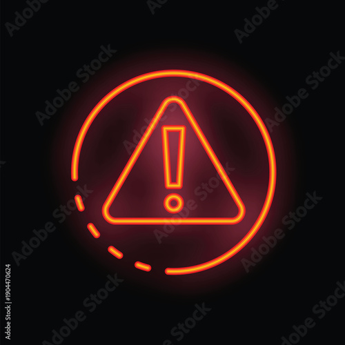 Neon orange warning sign is flashing in a circle, creating a sense of urgency and caution on a black background