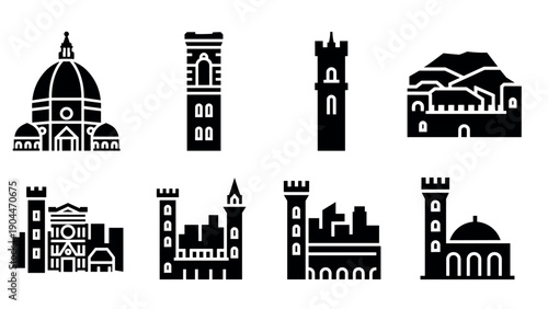 Iconic italian landmarks silhouette collection featuring florence architecture