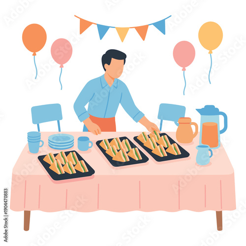 Person arranging sandwiches on table for party celebration