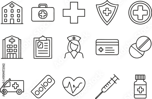 Health insurance web icons in line style