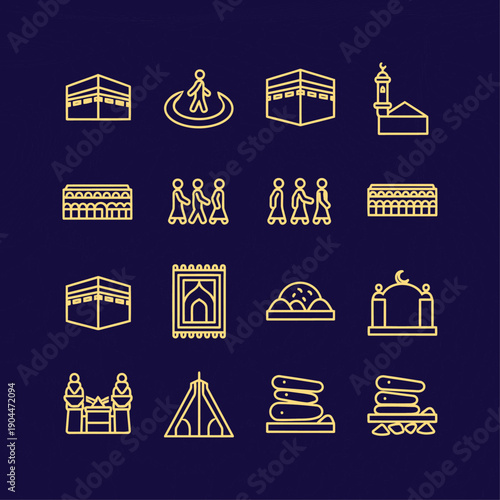 Islamic Pilgrimage Symbols in Yellow Grid.eps