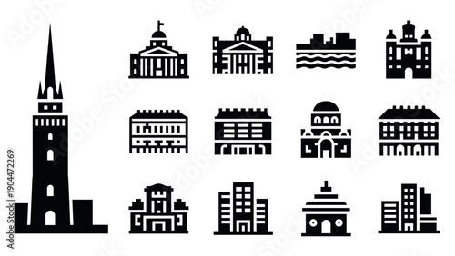 Cityscape silhouettes of iconic european architecture