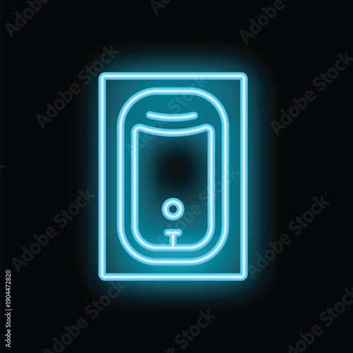 Bright blue neon icon of a sink glowing on a dark wall representing plumbing services