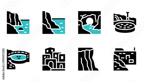 Minimalist landscape icons: nature and architecture collection