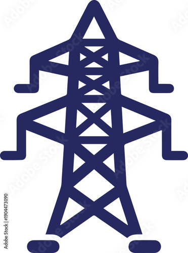 Dark blue electricity pylon or power tower icon, vector illustration for logo or symbol, Isolated on transparent background, png