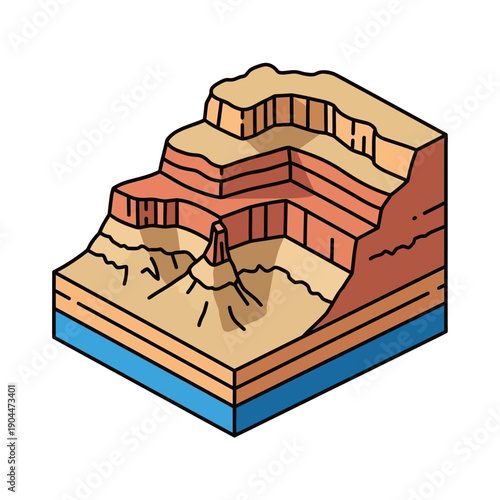 Geological Formation Layers 3D Illustration.