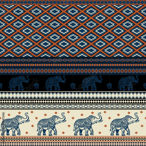 Geometric elephant pattern, applied Thai graphic style.
