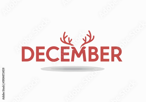 Creative illustration of the word December, incorporating iconic reindeer antlers to evoke holiday cheer and winter celebrations, perfect for seasonal designs