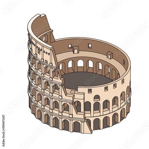 Ancient Roman Colosseum Amphitheater Historical Landmark Vector Illustration.