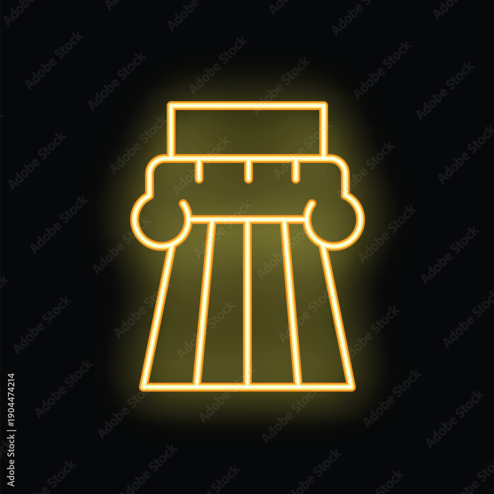 Obraz premium Yellow neon sign illustrating a greek column with a black background
