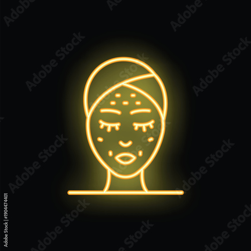 Neon icon of a woman relaxing with a face mask on, enjoying a moment of self care and skincare