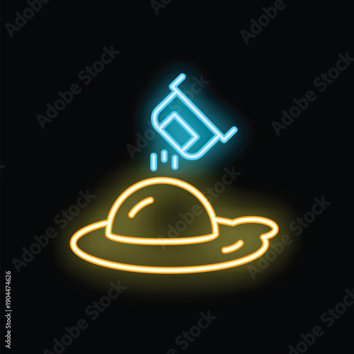 Neon sign representing a drone delivering a package, with a science fiction and futuristic concept