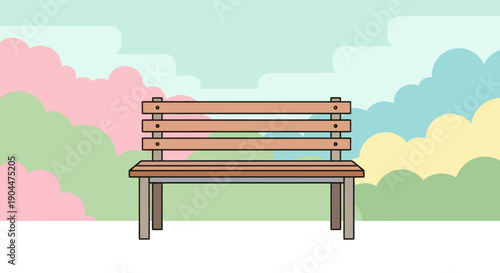 Peaceful Empty Park Bench in a Cartoon Landscape