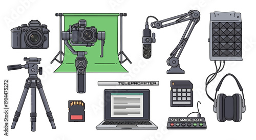 Professional video production and live streaming equipment setup.