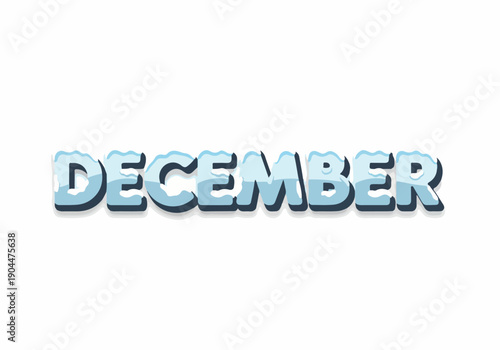 Chilly December typography in cool blue and white tones, adorned with frosty ice and snow textures, symbolizing the heart of the winter season and holiday anticipation