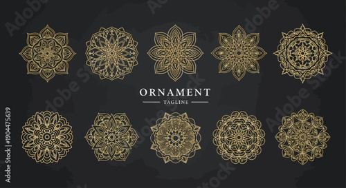 Elegant Golden Mandala Ornaments on Dark Background