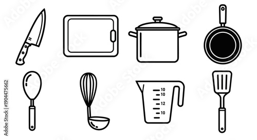 Kitchen Utensils Line Icons Set