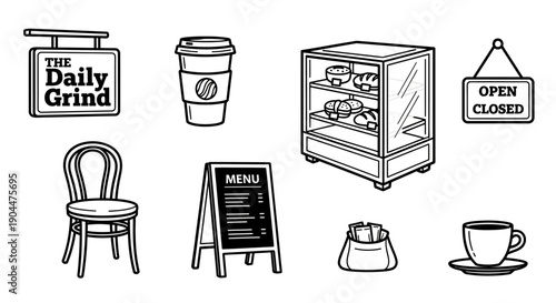 Coffee Shop and Cafe Vector Icon Collection