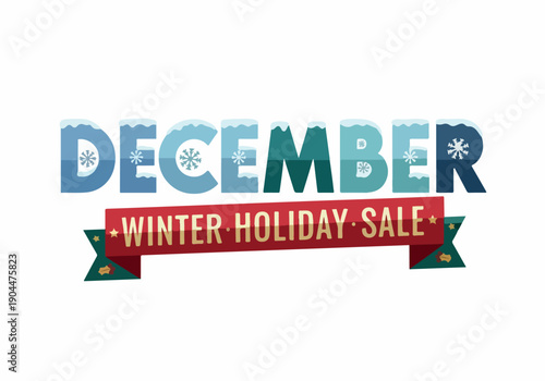 Charming winter season graphic featuring stylized snowflakes and festive typography for December celebrations. Ideal for holiday designs, seasonal greetings, and promotional content