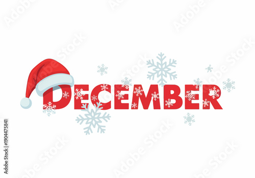 Festive blue and white typography design celebrating the December snowflake season, adorned with delicate frosty illustrations. Perfect for winter holiday promotions and seasonal greetings