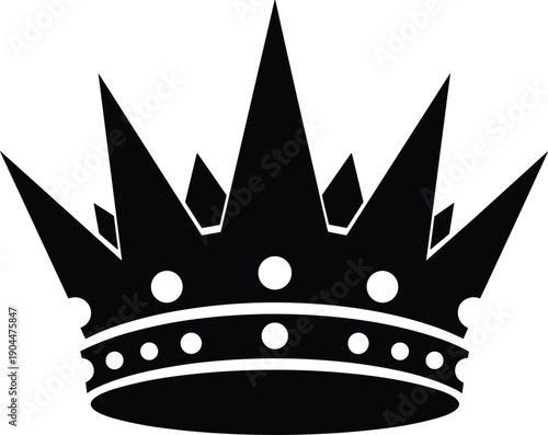 Black Silhouette Vector Illustration of a Sharp Pointed Royal Crown Icon for Monarch Authority Kingdom Leadership Luxury Branding and Gaming Clan Logo Design Template