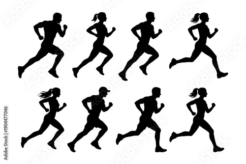 Silhouette of runners: male and female in motion.