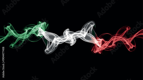 Dynamic italian flag inspired smoke wisp on black background