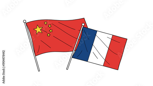 Chinese and french flags crossed against a white background