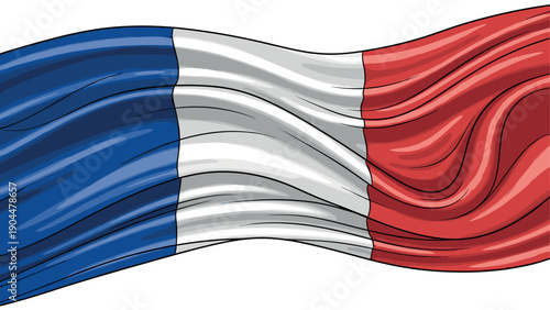 Waving french national flag with detailed fabric texture design