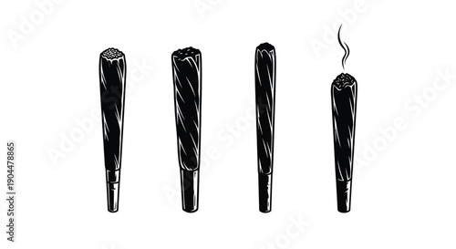 Black and white illustration depicting a sequence of a joint being smoked