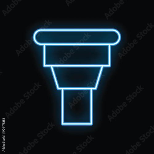 Glowing neon line water filter housing icon isolated on black background, showing a water filter housing for removing impurities from liquids