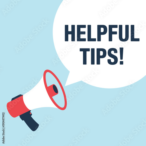 Megaphone with helpful tips speech bubble on blue background