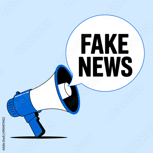 Megalophone with fake news text on speech bubble  social media disinformation concept