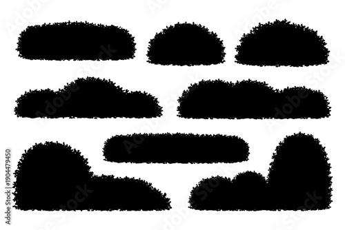 Set of hedge silhouettes in various shapes isolated on white background.
