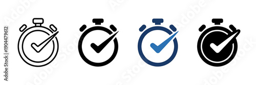 Four different colored stopwatch icons with checkmarks on white background