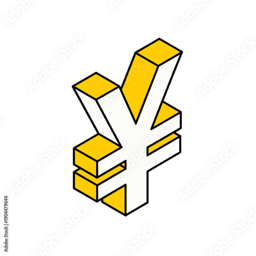 3D yellow and white yen currency symbol on plain background