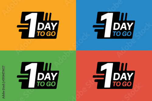 One day to go countdown timer icons in different colorful backgrounds  four panels