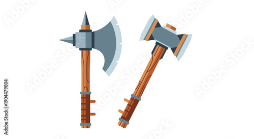 Two medieval battle axes one with a spike displayed in a flat style
