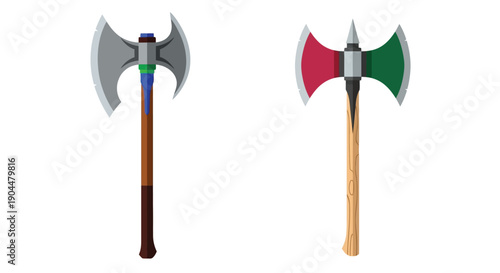 Two medieval battle axes displayed against a plain white background